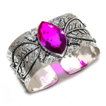 Pink Rubillite Gemstone Handmade 925 Sterling Silver Cuff Bangle Adjustable h9j91