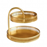 Dvisluoksnis konditerijos padėklas Dekoratyvinė vario aukso sausainių desertinė lėk&scaron;tė vestuviniam lapeliui geltona/žalia