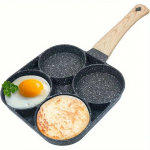 1 vnt. Universalus 4 skylių nelipnus keptuvas omletams, kiau&scaron;iniams, koldūnams ir kepsniams - Patvarus aliuminio lydinys, tinka indukcinėms viryklėms juoda