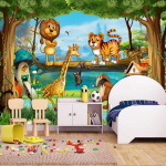 Gražūs animacinių filmukų 3D sienų tapetai Mi&scaron;ko gyvūnų pasaulis Nuotraukų tapetai vaikų kambariui Freskos 200 cm(W) x 140 cm(H)