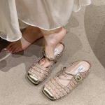 Plok&scaron;čiapadžiai temperamento sandalai sijonas vėsios &scaron;lepetės moteri&scaron;ki blizgučiai kulnas krep&scaron;io galva Mary Jane pusiau &scaron;lepetės žemo naujo stiliaus su mada 40 rožinė