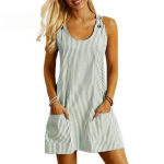 Vasaros moteri&scaron;kas saulėlydis O kaklo dryžuotas spausdinimas be rankovių ki&scaron;enės laisvų mygtukų dekoras Kasdienis drabužis Mini suknelė pasimatymams atostogų trumpa suknelė M