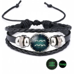 &Scaron;vytintis Dvylikos Žvaigždynų Dirbtinių Brangakmenių Apyrankė ;Karoliukų virvutė PU oda 12 Zodiako ženklų pintas apyrankė