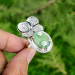 Sterlingo sidabro natūralaus chrizoprazo gėlės Art Deco solitero boho žiedas papuo&scaron;alas Adjustable