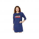 Levis spalvotas blokinis logotipas Spausdintas Patogus apvalios i&scaron;kirptės ilgomis rankovėmis suknelė Moteri&scaron;kos suknelės Mėlyna 81860-0001 S