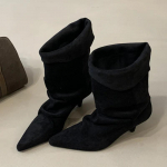 Madingi Gatvės Stiliaus Vintažiniai Ankle Boots Moteri&scaron;ki Žieminiai Smailianosiai Ploni Žemi Kulniukai Batai SHort Botas Zapatos De Mujer 35 juoda