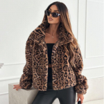 Rudeninis ilgomis rankovėmis leopardo ra&scaron;tas pliu&scaron;inis trumpas &scaron;varkas moteri&scaron;kas Eleganti&scaron;kas žieminis storas aksomas plius dydis &scaron;ilti paltai Moteri&scaron;ki madingi gatvės laisvi paltai 25 000 2XL ruda