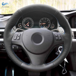 Pynės ant vairo BMW M Sport M3 E90 E92 E93 E81 E82 E87 X1 E84 automobilio vairo odinis dangtelis Juodai raudona mėlyna linija