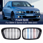 Blizgios juodos priekinio gaubto inkstų grotelės, skirtos BMW 5 serijos E39 M5 525 528 1995-2004 dviejų eilučių automobilių priedų keitimas
