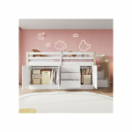 Lit enfant sur&eacute;lev&eacute; avec escalier, avec tiroirs, avec 2 armoires de rangement et cintres, sans matelas, blanc 90*200