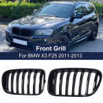 2 vnt priekinių inkstų grotelių grotelės, 1 blizgios juodos priekinio gaubto grotelės, skirtos BMW X3 F25 2010 2011 2012 2013 pakaitinis automobilio stilius