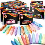 JOYFY 36 VNT. Plaunami &scaron;aligatvio kreidelės Rinkinys 6 Pakuotėse 18 Spalvų, Įskaitant 12 Dažytų (Tie Dye) 12 Blizgančių ir 12 Neono Spalvos Lauko Kreidelių