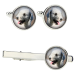 Bedlington Terrier, Rothbury Terrier, Rodbery Terrier - cufflinks and tie with your photo, a suit decoration, men's jewelry from the Art-Dog brand.