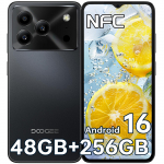 DOOGEE Note56Plus Andriod 16 Atrakintas telefonas, 48GB+256GB/2TB I&scaron;manusis telefonas, A&scaron;tuonių branduolių 6.56 HD+ 90Hz Mobilusis 6150mAh,50MP+8MP, Mobilusis telefonas 8.45mm Itin plonas juoda