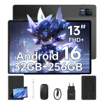 DOOGEE U13 VIP Android 16 Plan&scaron;etė 13 colių, 32GB+256GB/2TB Žaidimų Plan&scaron;etės, 11000mAh Plan&scaron;etė su Klaviatūra/Ra&scaron;ikliu/Pelė, Keturiais Garsiakalbiais juoda
