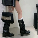 Moteri&scaron;ki batai iki kelių Platforma Stori kulniukai Madingi Punk Gotikinis Roko Oda Mada Moteri&scaron;ki batai Motociklo avalynė 35
