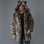 Rudens ir žiemos naujas vyri&scaron;kas kailinis paltas su leopardo ra&scaron;tu, vidutinio ilgio, &scaron;iltas ir sutvirtintas vėjo striukė, laisvalaikio S