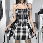 Vintažiniai Punk Harajuku Lolita Gotikiniai languoti rai&scaron;teliais Y2K Užtrauktuku Seksualūs A formos kasdieniai moterims be rankovių gatvės stiliaus mini suknelės XXXL juoda