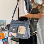 Madingi drobės moteri&scaron;ki rankinukai per petį Japonijos studentų crossbody mokykliniai krep&scaron;iai mergaitėms vientisos spalvos nailoninis moteri&scaron;kas pa&scaron;tininko krep&scaron;ys rožinė