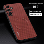 EUCAGR Samsung Galaxy S26 FE/S26 Ultra prabangus PU odos magnetinis laikiklis telefono dėklas Samsung Galaxy S26 Plus galinis dangtelis Galaxy S26 FE raudona