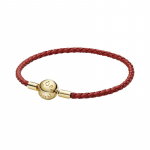 Pandora Moments Vienas raudonas pintas odinis apyrankė, 18K paauksuota Pandora Shine logotipas rutuliuko sąsaga, Daugiasluoksnė pakabukų laikiklio apyrankė dovanai sidabras