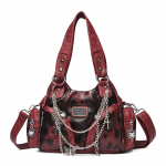 Moterims Retro Leopardų Ra&scaron;to Odinė Pečių Rankinė Metaliniai Papuo&scaron;imai Didelės Talpos Rankinė Nuimamas Dirželis Crossbody Tote Rankinė Laisvalaikio Kasdieninė Moteri&scaron;ka Vir&scaron;utinė Rankena raudona