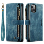 CaseMe Retro Matte PU odos dvisluoksnis užtrauktukas piniginės dėklas, skirtas iPhone Samsung Xiaomi daugiafunkciniai atverčiami dangteliai su 10 kortelių laikikliu iPhone 11 Pro Max mėlyna