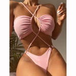 Seksualūs moteri&scaron;ki vientisi maudymosi kostiumėliai Bandeau moteri&scaron;ki maudymosi kostiumėliai Seksualūs Monokini stringai Brazilijos maudymosi kostiumėlis Halter Beachwear Maudymosi kostiumėliai S rožinė