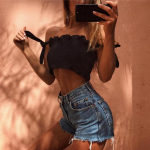 Naujas vasaros rudens vamzdelis Crop top Moteri&scaron;kas peteli&scaron;kės dirželis Ruched tanko vir&scaron;us salotų kra&scaron;tas elastinis Camis 5 spalvų S juoda