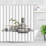 Zen Green bambuko Budos du&scaron;o užuolaidos peizažas vandens žvakių akmuo Lotu augalų sodas peizažas vandeniui atsparus vonios užuolaidos ekranas 180*200CM