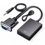 VGA į HDMI adapterio keitiklis su 3,5 mm garso lizdu Full HD 1080P monitoriui prijungti prie kompiuterio ne&scaron;iojamojo kompiuterio stalinio kompiuterio HDTV projektorius DVD juoda