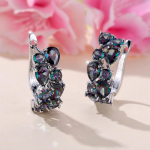 Boho kriau&scaron;ės apvalios formos vaivoryk&scaron;tės akmens vestuviniai auskarai moterims Sidabrinės spalvos cirkonio kokteiliniai auskarai sužadėtuvių vakarėlio papuo&scaron;alai įvairiaspalvis