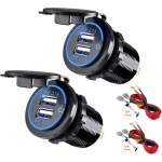 2 vnt. įkroviklis Automobilinis USB lizdas 5V 4.2A greitas įkrovimas su LED ekranu, atsparus vandeniui ir dulkėms, 12V ~ 24V transporto priemonėms, automobiliui, valčiai, motociklui, visureigiui, autobusui ir tt 2.87*4.17*3.66cm