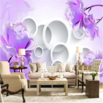Violetinis lotosas 3D tapetai Apskritas fonas Sieninis paveikslas Modernus svetainės miegamojo sieninis paveikslas 200 cm(W) x 140 cm(H)