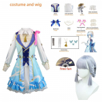 Žaidimas Kamisato Ayaka Cosplay Fontaine Springbloom Missive Lolita Suknelė Cosplay Kostiumų Perukas Apranga Helovinas Cos L-(Full set+wig)