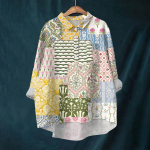 Moteri&scaron;ka mar&scaron;kinių palaidinė ilgomis rankovėmis su sagomis Spausdinti Kasdienis Hem Netaisyklingos mar&scaron;kinių apykaklės vir&scaron;us XXL žalia