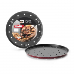 28 cm ALIUMINIO NON-STICK RAUDONA SU JUODAIS TA&Scaron;KELIAIS PERFORUOTA FORMA GALIMA PLAUTI INDAPLOVĖJE