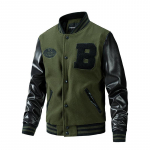 Vyri&scaron;ka sportinė striukė, įprasto kirpimo, laisvalaikio stiliaus, &bdquo;Letterman&ldquo; beisbolo bomber stiliaus striukė, skirta rudeniui, žiemai, storinama lauko striukė su sagomis ir vintažine striuke su ki&scaron;enėmis. XXXL žalia