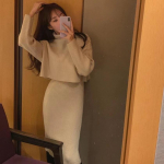 Moteri&scaron;ka žieminė 2 pakelių ilga Bodycon megztinė suknelė