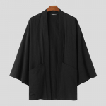 INCERUN vyri&scaron;ki japoni&scaron;ki kimono palaidi &scaron;oninių rankovių priekiniai atviri kardigano pončiniai paltai S