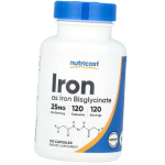 Geležies bisglicinatas, Geležis 25, Nutricost (36647016) 120caps