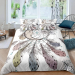 Svajonių gaudytojo patalynės komplektas Boho Mandala antklodės užvalkalas Viengulis Karali&scaron;kas, Egzoti&scaron;kas genčių plunksnų antklodės užvalkalas Žvaigždėtas dangus Galaktikos antklodės užvalkalas 140x200cm 3pcs gray