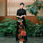2025 m. vasaros mėlynas auk&scaron;tos kokybės cheongsam su Ao Dai įkvėpimu, skirtas podiumui ir vakarui 2XL juoda