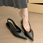 2025 Nauji Moteri&scaron;ki Batai Madingos Smailianosės Sandalai Seksualūs Leopardiniai Slingback Sandalai 3cm Pakulnės Sandalai Moterims Odiniai Vienspalviai Batai 35 juoda