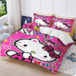 &bdquo;Hello Kitty&ldquo; spausdintas miegamojo patalynės komplektas, antklodės užvalkalas, kalėdinės dovanos, komforti&scaron;kas animacinis filmas su pagalvės užvalkalu EU Single(135*200cm)3pcs