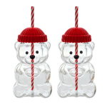 Me&scaron;kiuko stiklinė su &scaron;iaudeliu, kar&scaron;čiui atsparus puodelis kavai, alui, kokteiliams, miela gėrimų stiklinė kar&scaron;tiems ir &scaron;altiems gėrimams 2pcs Glass raudona