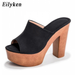 Eilyken Fashion Medienos grūdelių auk&scaron;takulniai Nauji moteri&scaron;ki &scaron;lepetės Vasarinės Romos kojos pir&scaron;tų platforma Laisvalaikio moteri&scaron;ki batai Sandalai 36 juoda
