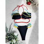Splicing Halter High Cut Strappy Bikini Moteri&scaron;kas maudymosi kostiumėlis Moteri&scaron;ki maudymosi kostiumėliai Dviejų dalių bikinio rinkinys Maudymosi kostiumėlis Swim