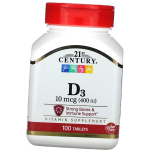 Vitaminas D3, vitaminas D3 400, 21-ojo amžiaus 100 skirtukų (36440084) 100tab