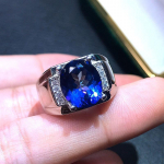 SACE GEMS 10*12MM Tanzanito Mėlynas Topazas Žiedai Vyrams 925 Sterlingas Sidabras Vestuvės &Scaron;ventė Smulkūs Papuo&scaron;alai Festivalis Open mėlyna
